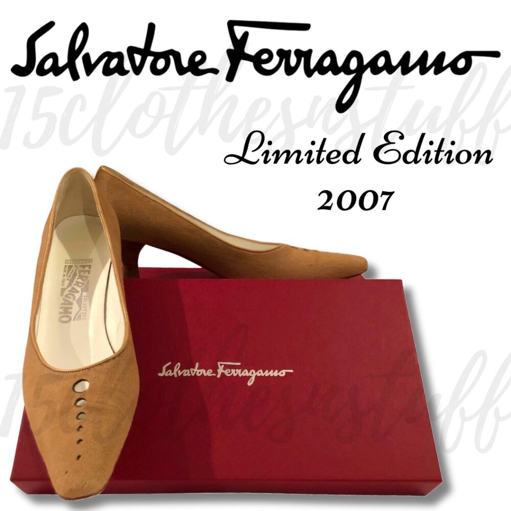 RARE Salvatore Ferragamo Tan Pony Hair Kitten Pumps